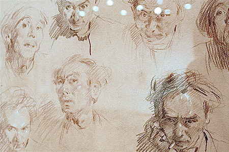 『自画像　さまざまな表情』（部分）紙、コンテ、1960年頃