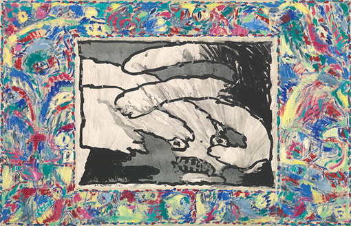 ピエール・アレシンスキー『至る所から』1982 年 インク / アクリル絵具、キャンバスで裏打ちした紙 ベルギー王立美術館蔵 ©Royal Museums of Fine Arts of Belgium, Brussels / photo: J. Geleyns - Ro scan ©Pierre Alechinsky, 2016