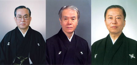 『日本舞踊と邦楽による道成寺の世界－人間国宝と若き俊英の競演－』に出演する西川扇藏（左）、今藤政太郎（中）、新内仲三郎（右）